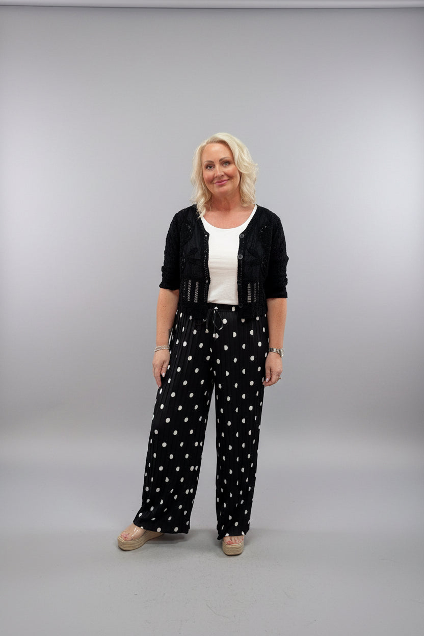 PEGGY Polka Dot Pleated Wide Leg Trousers