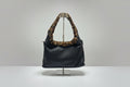Black Shoulder Bag with Fur Trim