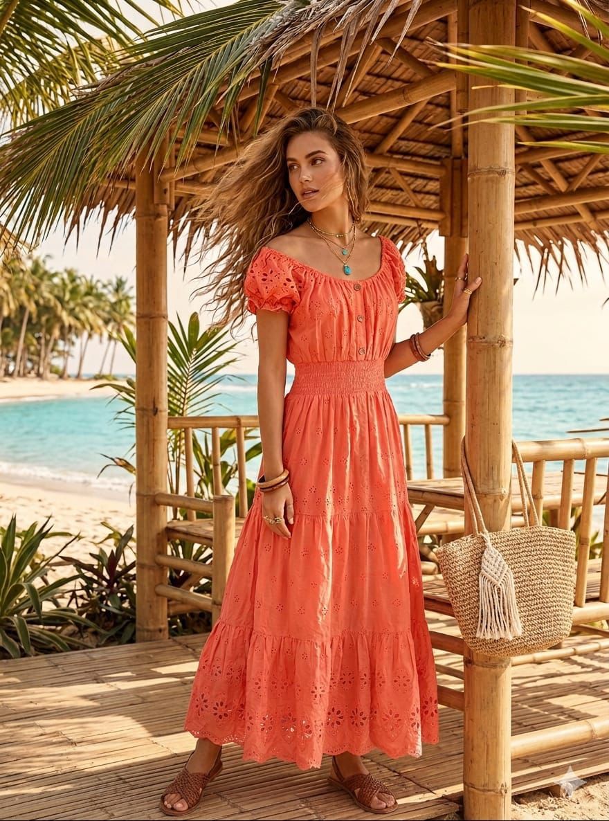 ZARA Anglaise Off-Shoulder Maxi Dress