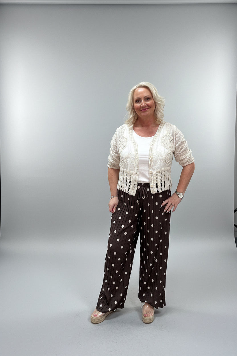PEGGY Polka Dot Pleated Wide Leg Trousers
