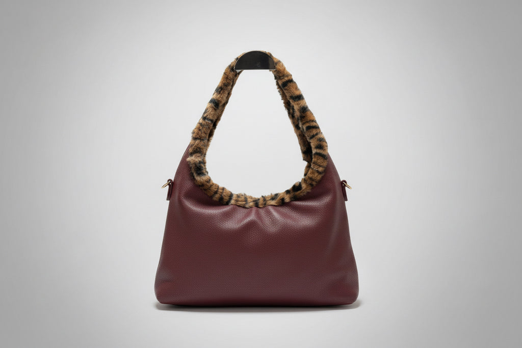 Berry Shoulder Bag with Fur Trim