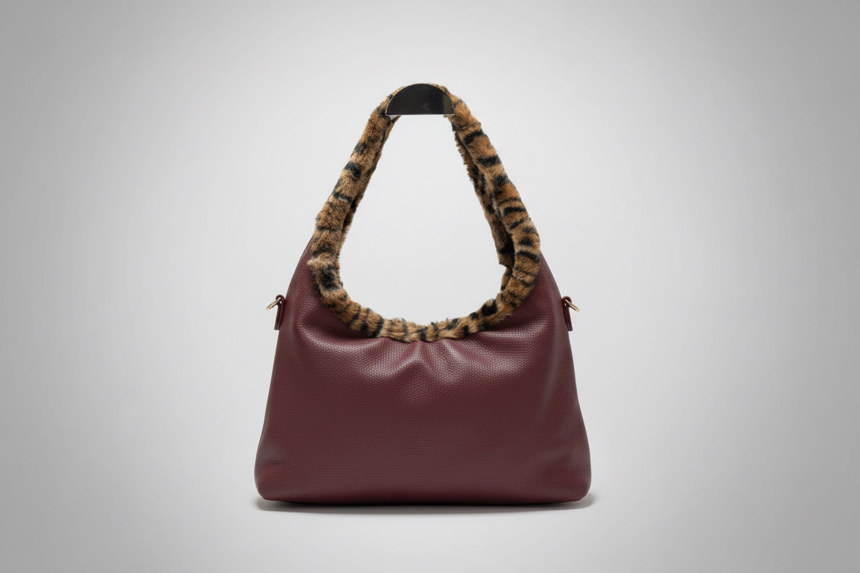 Berry Shoulder Bag with Fur Trim