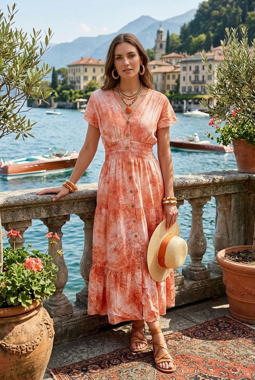 Lesley Floaty Short Sleeve Maxi Dress – Button Detail & Elastic Waist