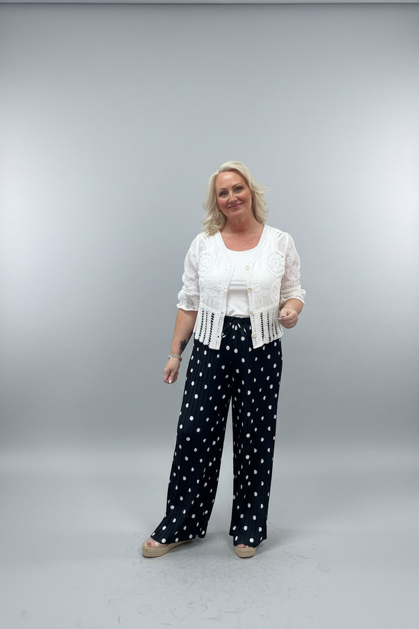 PEGGY Polka Dot Pleated Wide Leg Trousers