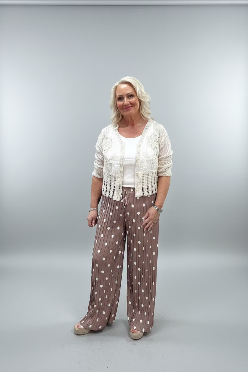 PEGGY Polka Dot Pleated Wide Leg Trousers