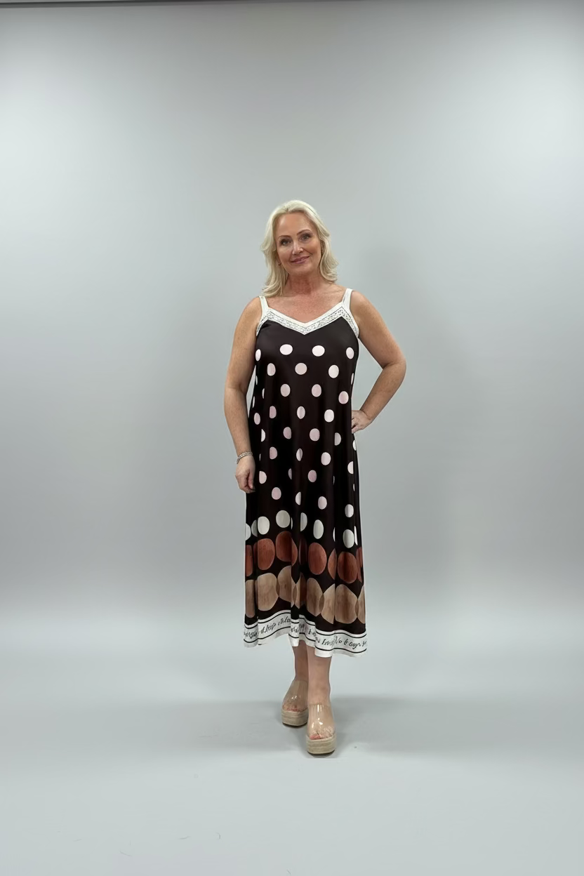 FRAN Polka Dot Satin Maxi Dress