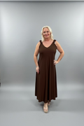 BETH Ruched Shoulder Strap V-Neck Maxi Dress
