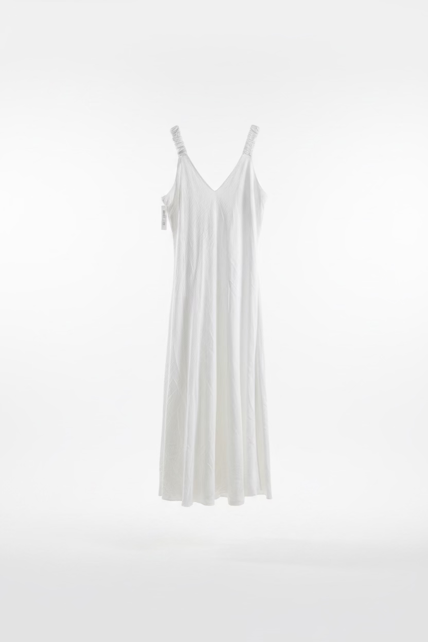 BETH Ruched Shoulder Strap V-Neck Maxi Dress