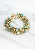 Gold and green cluster T-bar bracelet