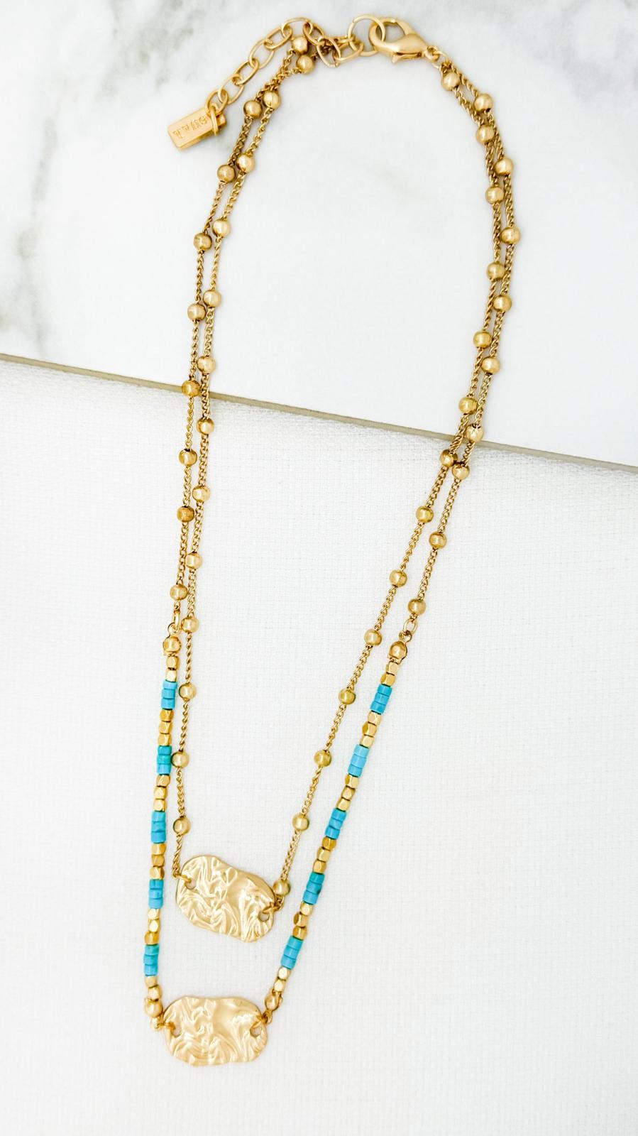 Double Layer Bead Necklace with Pendants