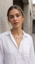 Short silver double layer necklace with Grey Crystals