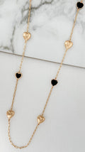 Long gold and black hearts necklace