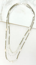 Silver and grey bead triple layer necklace