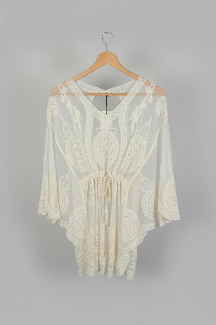 Cream Embroidered Kaftan Beach Cover-Up