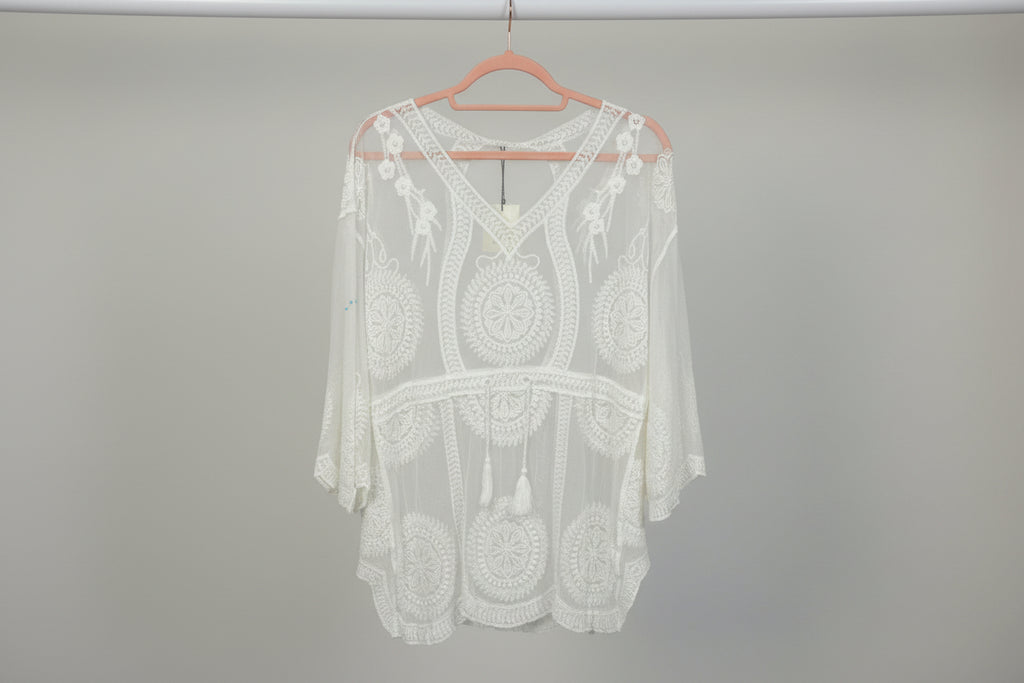 White Embroidered Kaftan Beach Cover-Up
