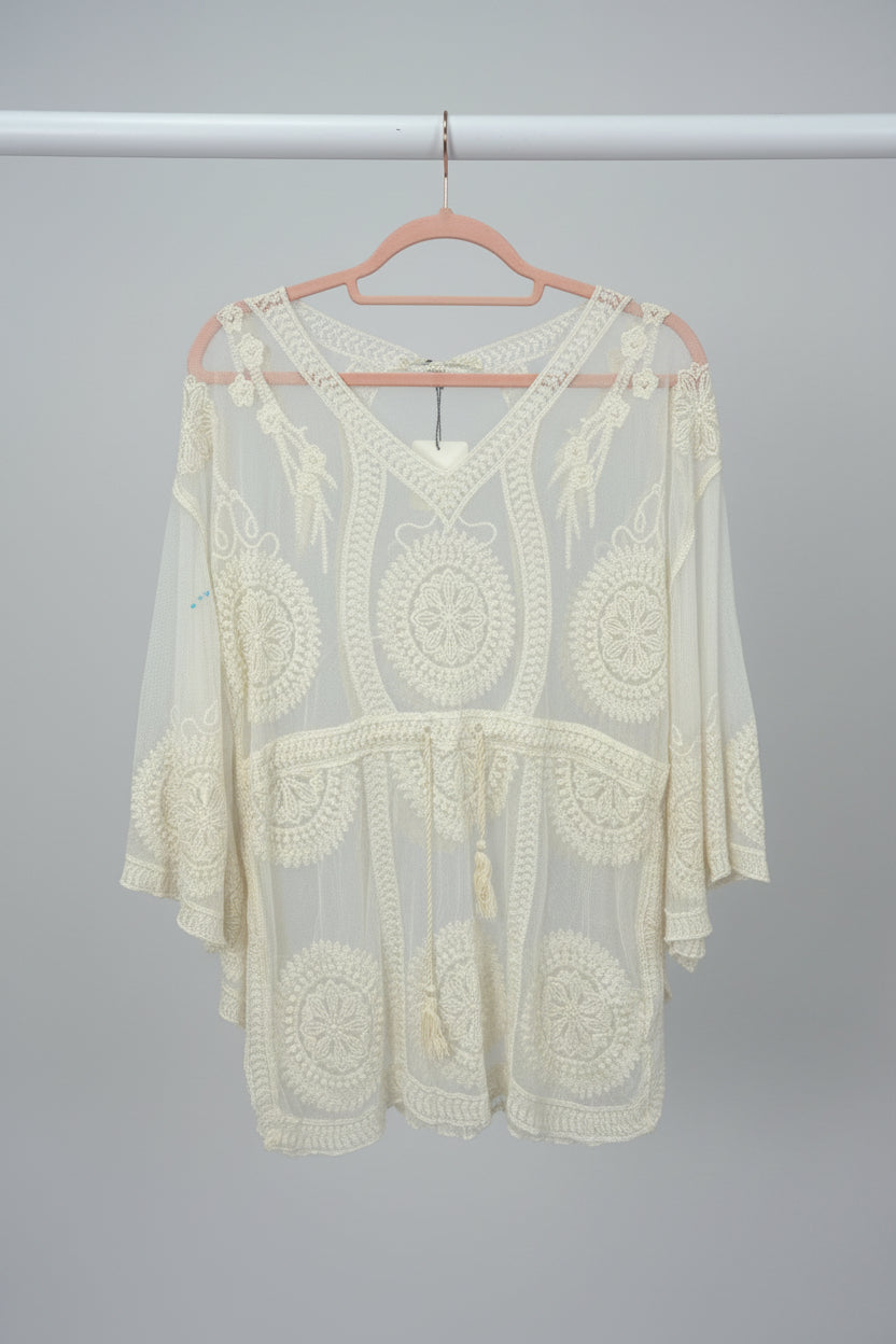 Cream Embroidered Kaftan Beach Cover-Up