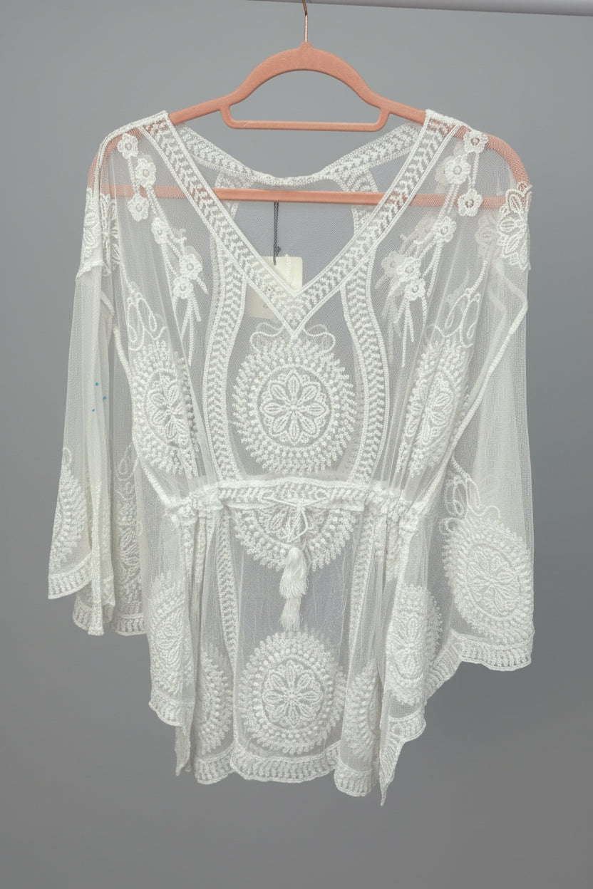 White Embroidered Kaftan Beach Cover-Up