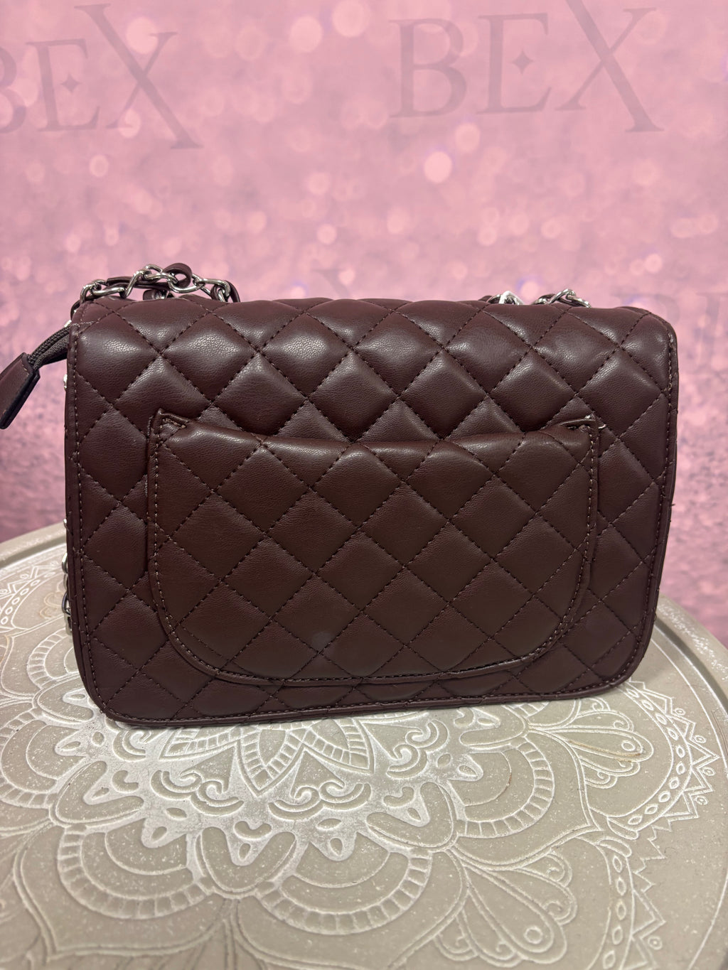 Chocolate Quilted Chain Shoulder Bag