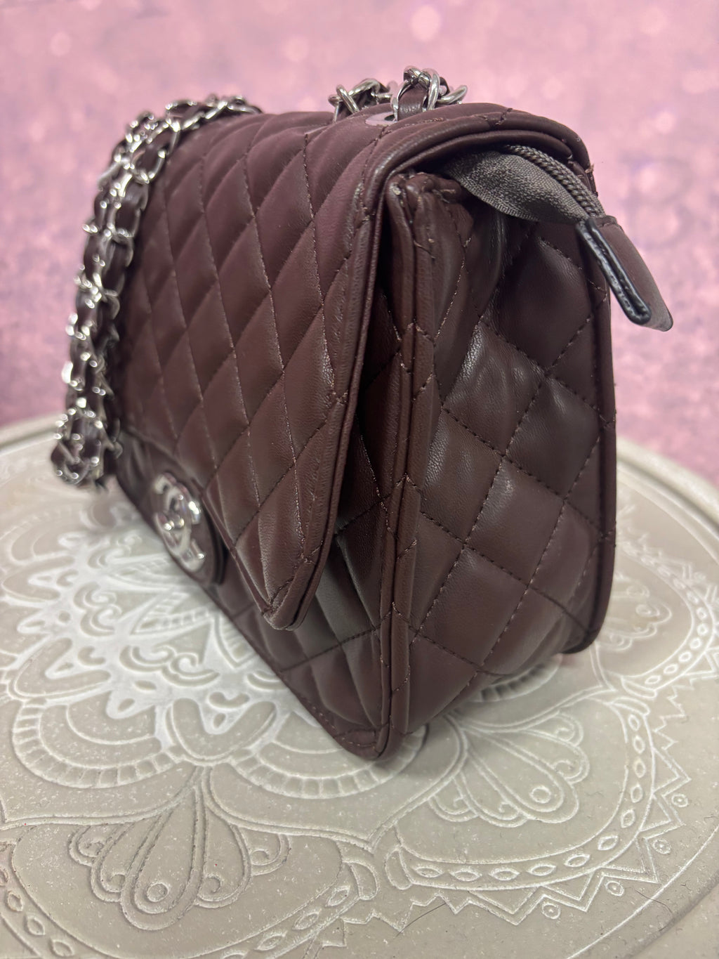 Chocolate Quilted Chain Shoulder Bag