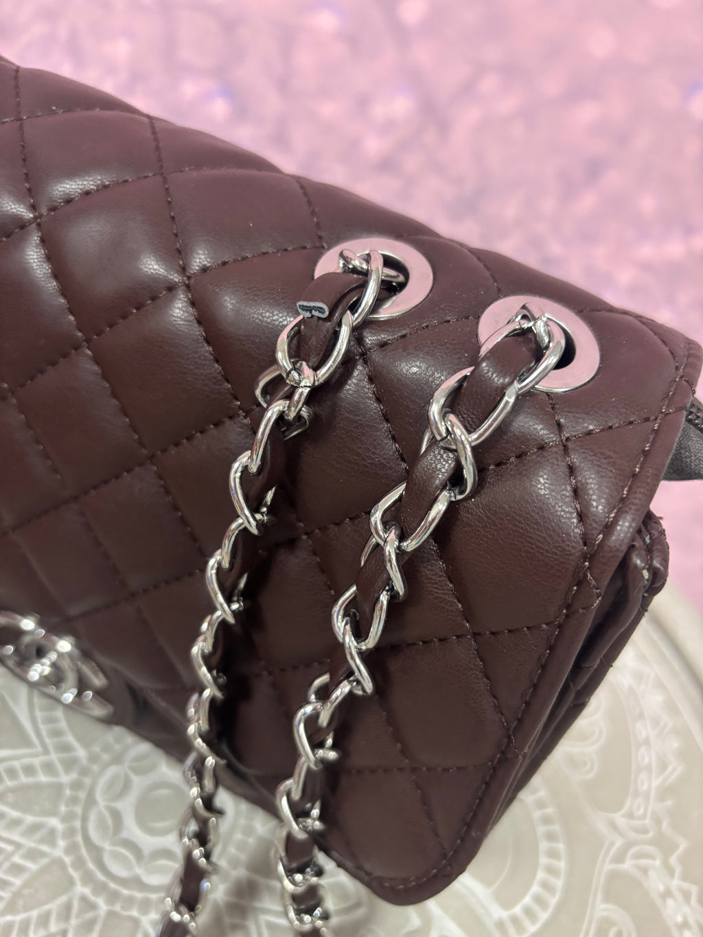 Chocolate Quilted Chain Shoulder Bag