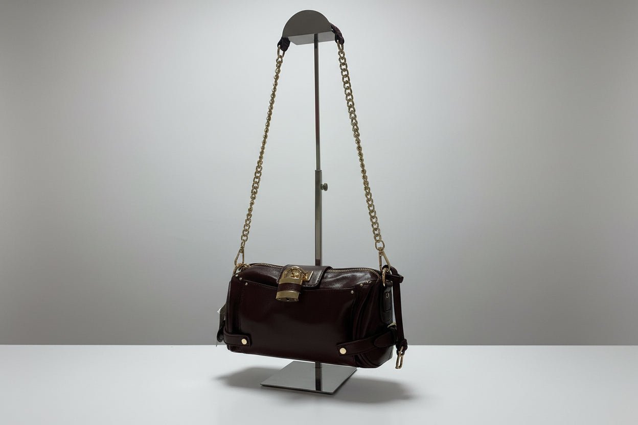 Berry Small Barrel Bag with Gold Hardware
