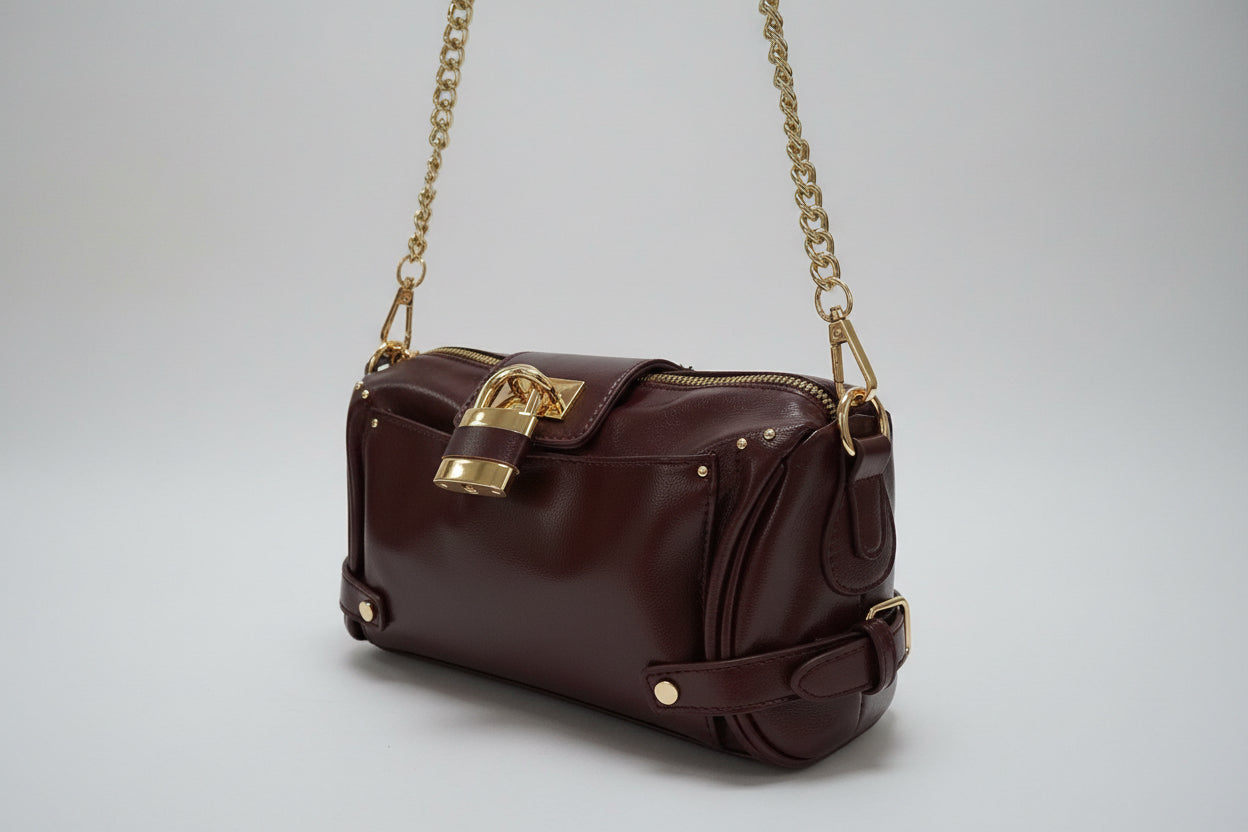 Berry Small Barrel Bag with Gold Hardware