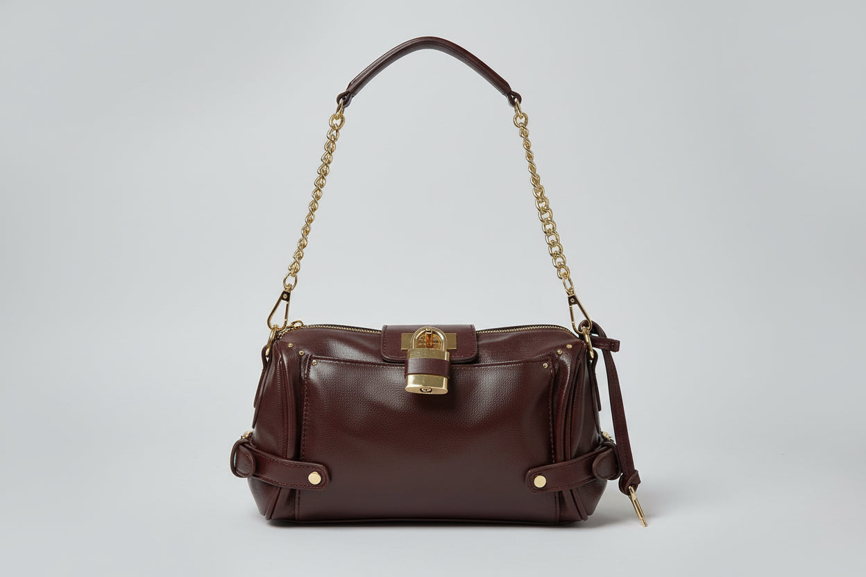 Berry Small Barrel Bag with Gold Hardware