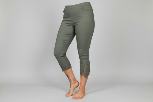 3/4 Length Capri Trousers with Side Lace Detail - Khaki