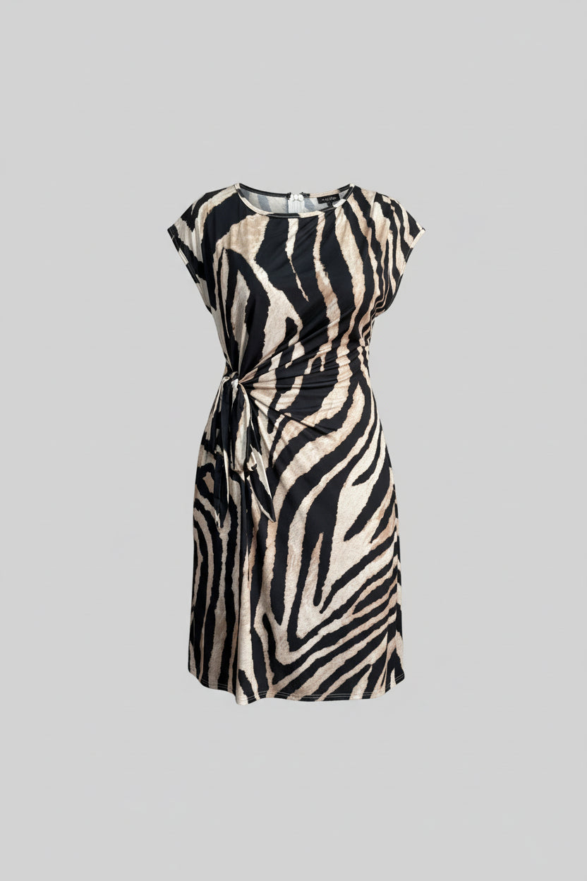 Tan Zebra Print Dress with Side Tie