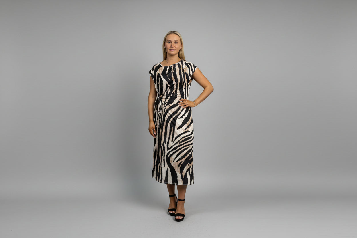 Tan Zebra Print Dress with Side Tie