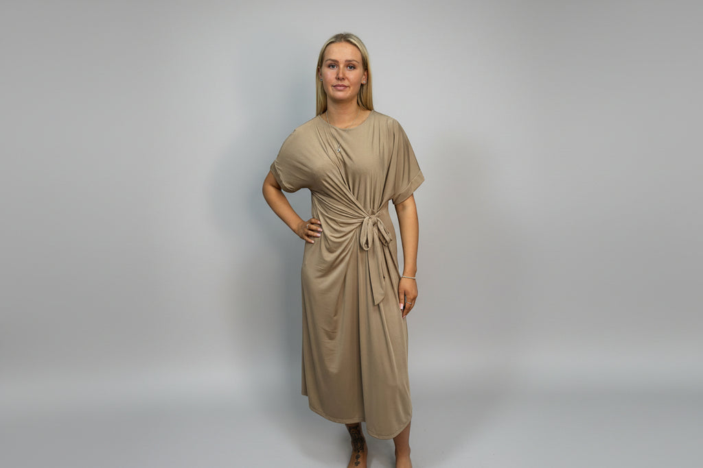 Plain Tan Dress with Side Tie