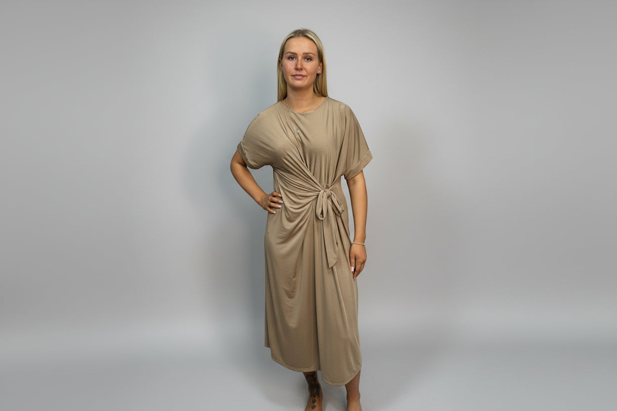 Plain Tan Dress with Side Tie