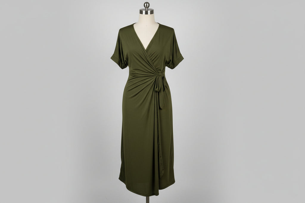 Plain Khaki Dress with Side Tie