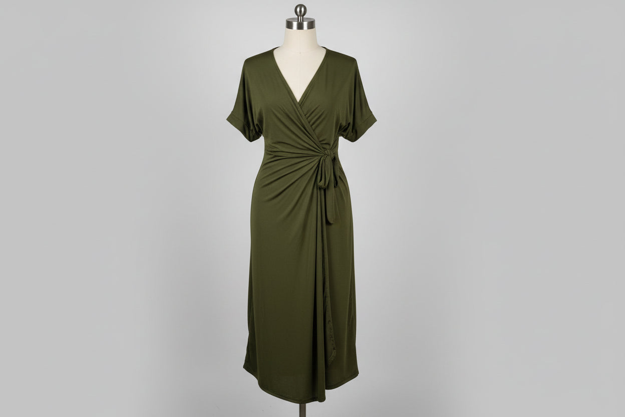 Plain Khaki Dress with Side Tie