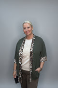 Khaki Blazer with Leopard Trim