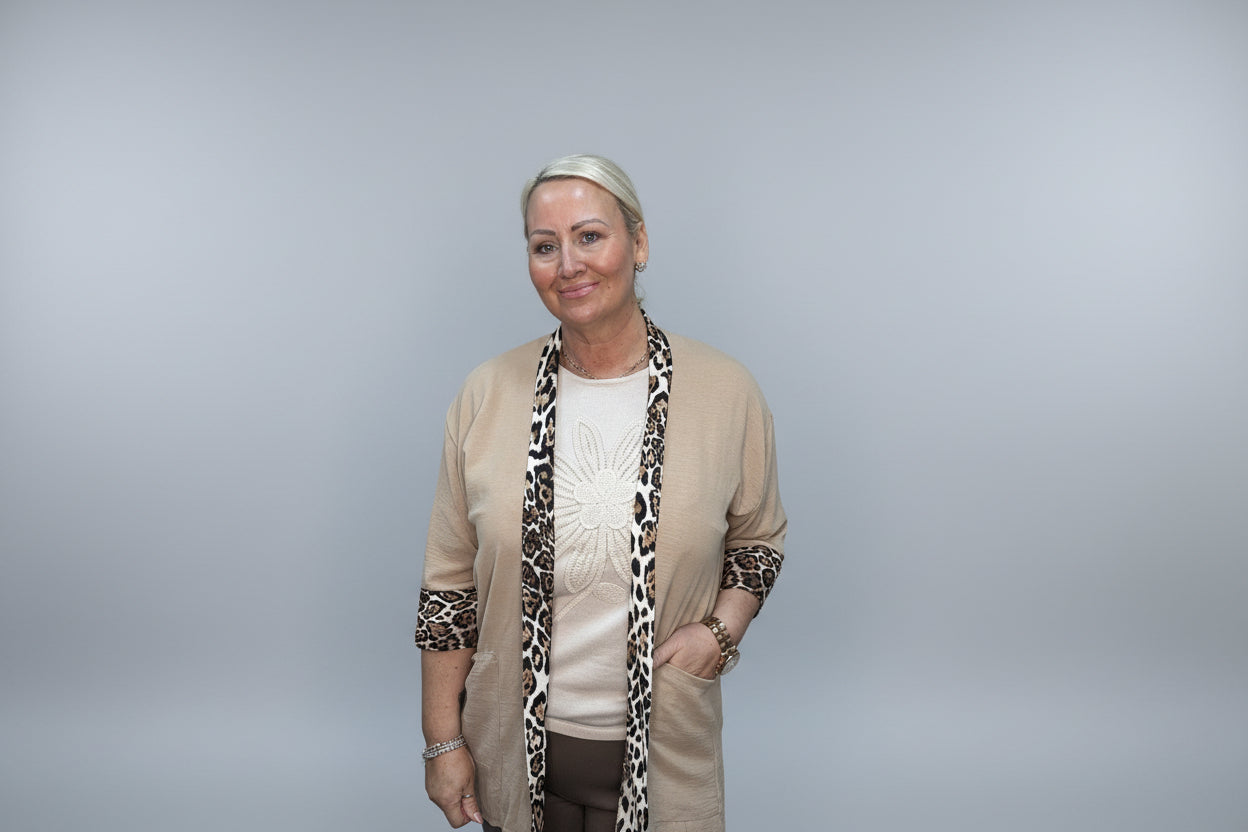 Tan Blazer with Leopard Trim