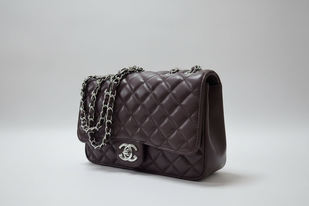 Berry Quilted Chain Shoulder Bag