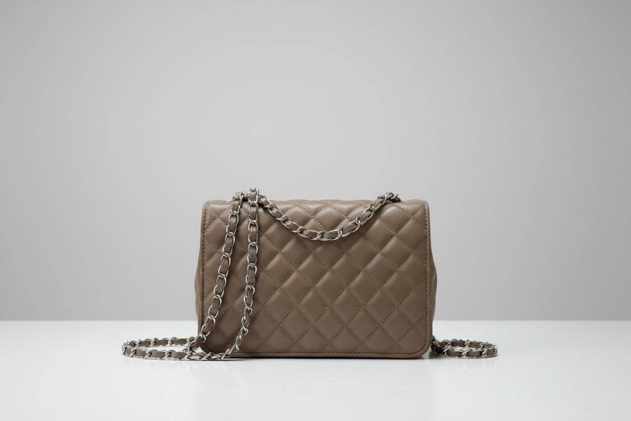Taupe Quilted Chain Shoulder Bag