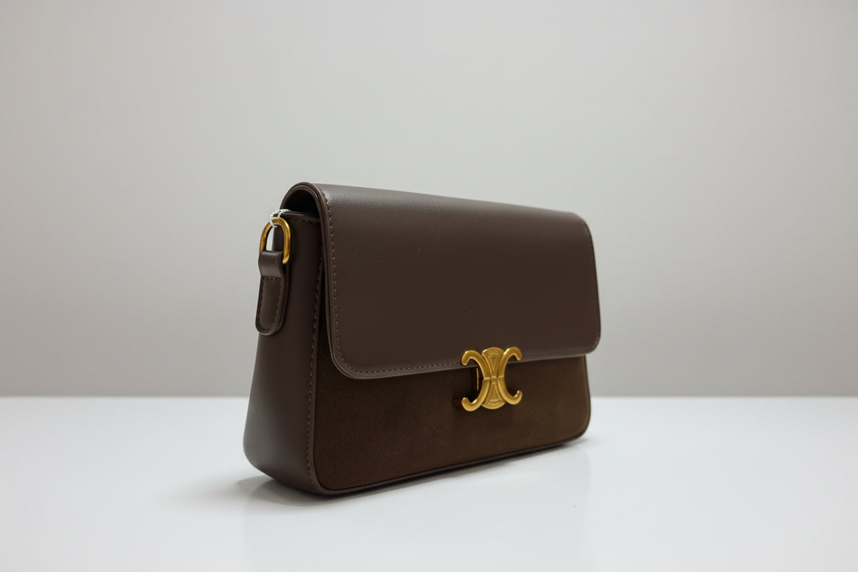 Chocolate Faux Suede and Leather Crossbody Bag