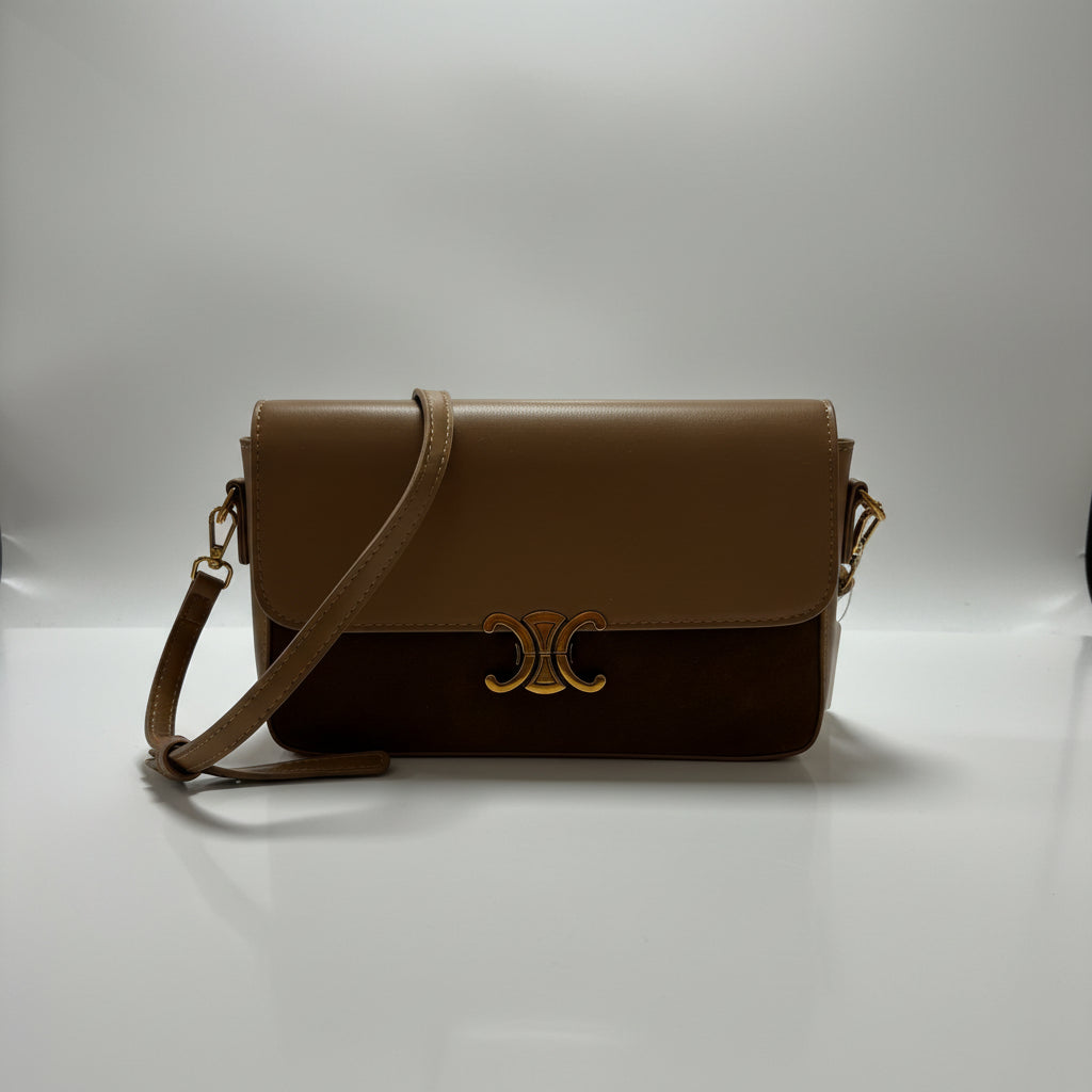 Light and Dark Tan Faux Suede Crossbody Bag