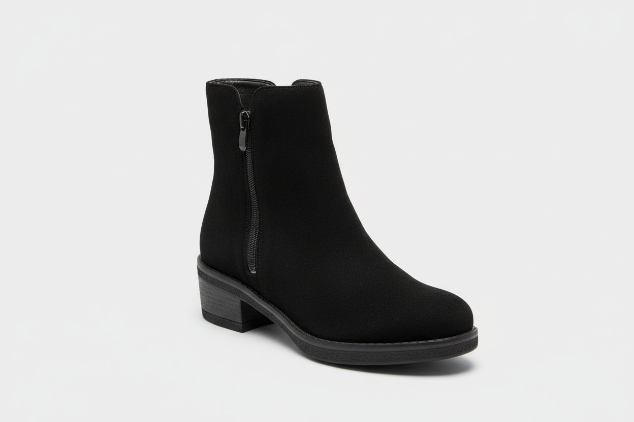 Black Flat Chelsea Boot with Side Zip