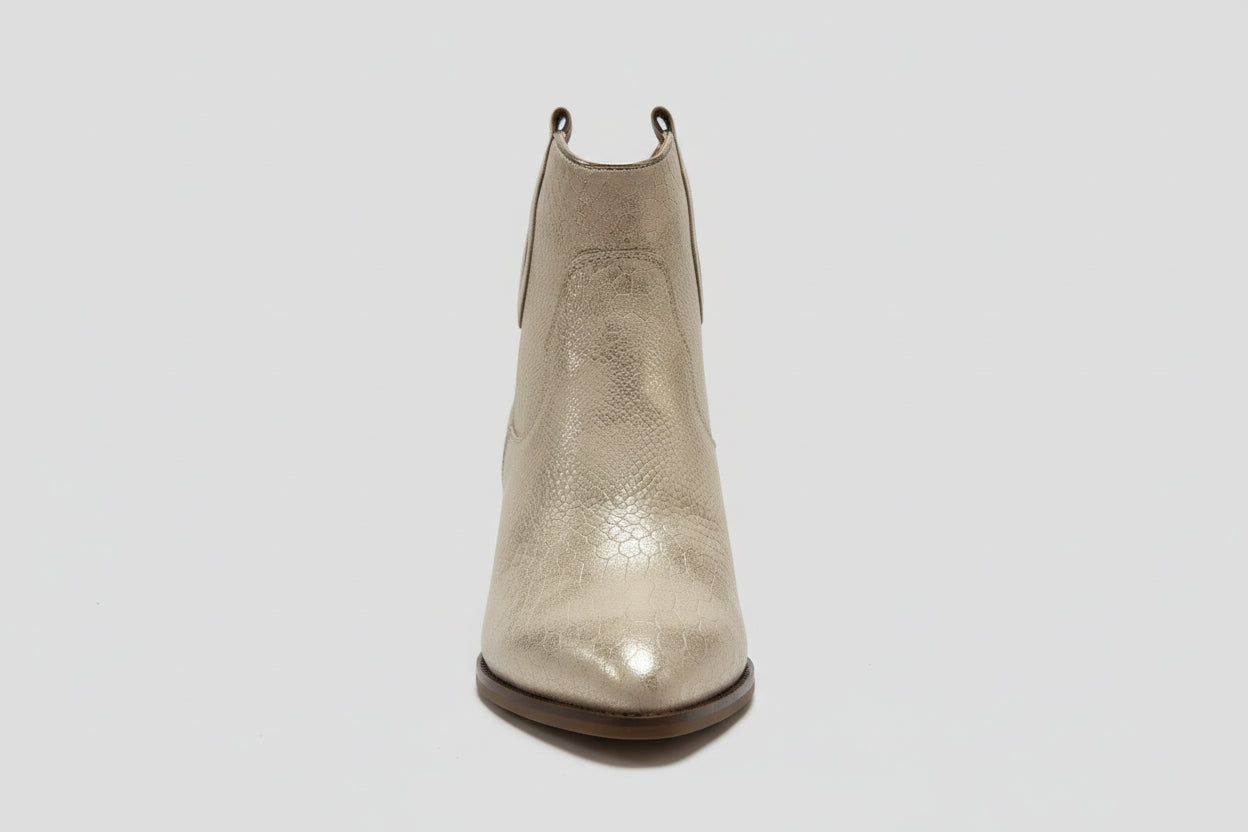 Gold Metallic Cowboy Boot with Side Zip