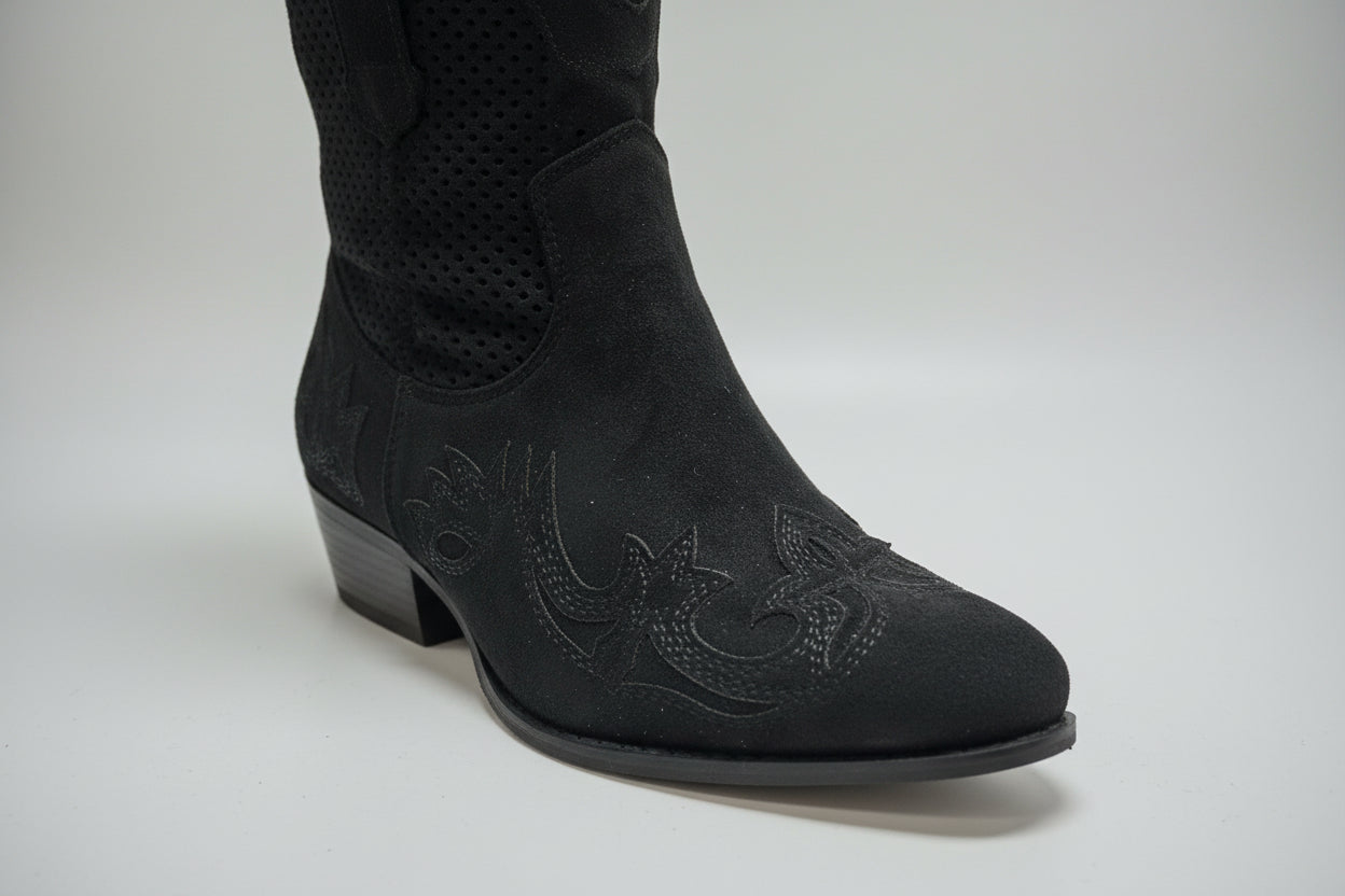Black Cowboy Boot with Cut Out Detail