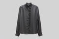 Black Button Blouse with Ruffle Detail