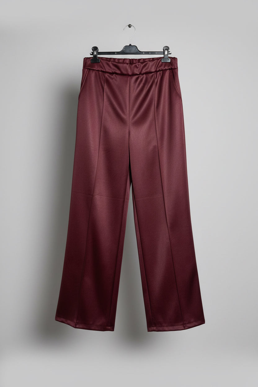 Wide Leg Faux Leather Trousers - Berry