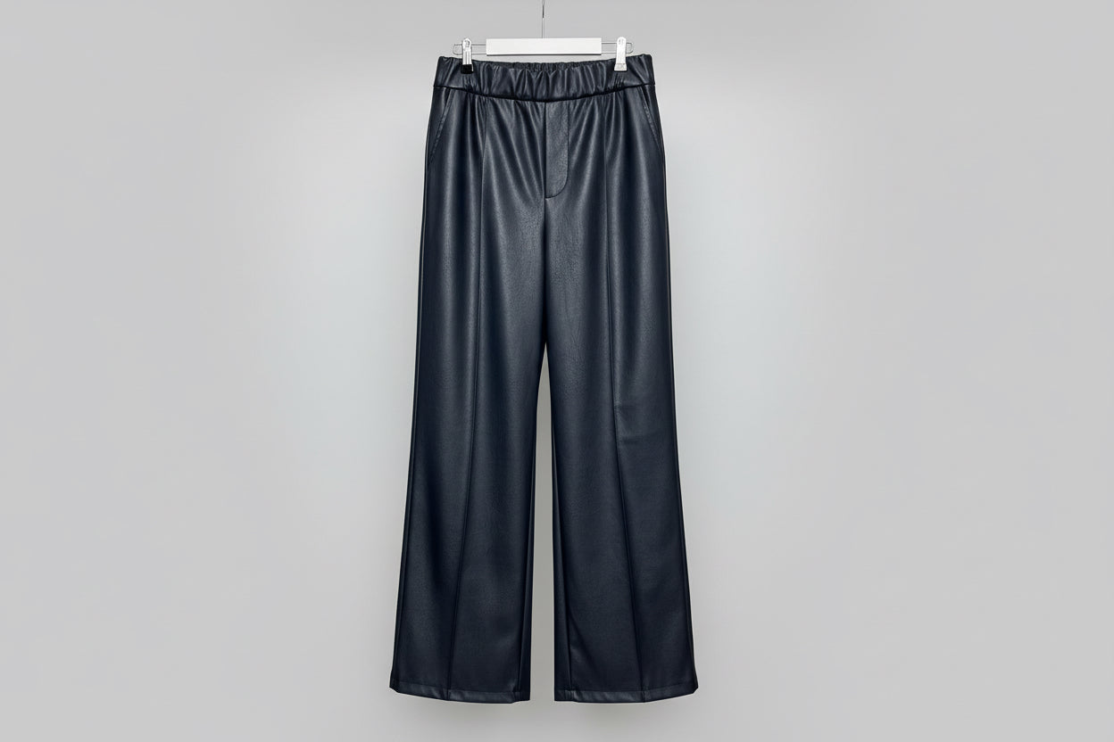 Black Faux Leather Wide Leg Trousers