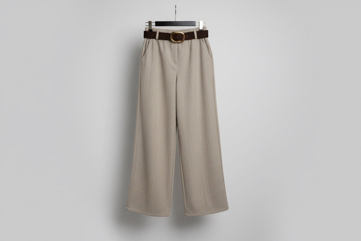 Cream Herringbone Wide Leg Trousers