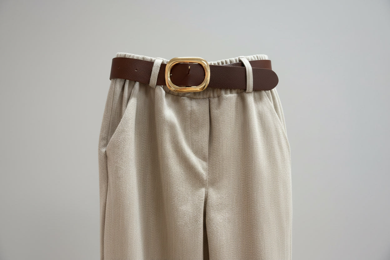 Cream Herringbone Wide Leg Trousers