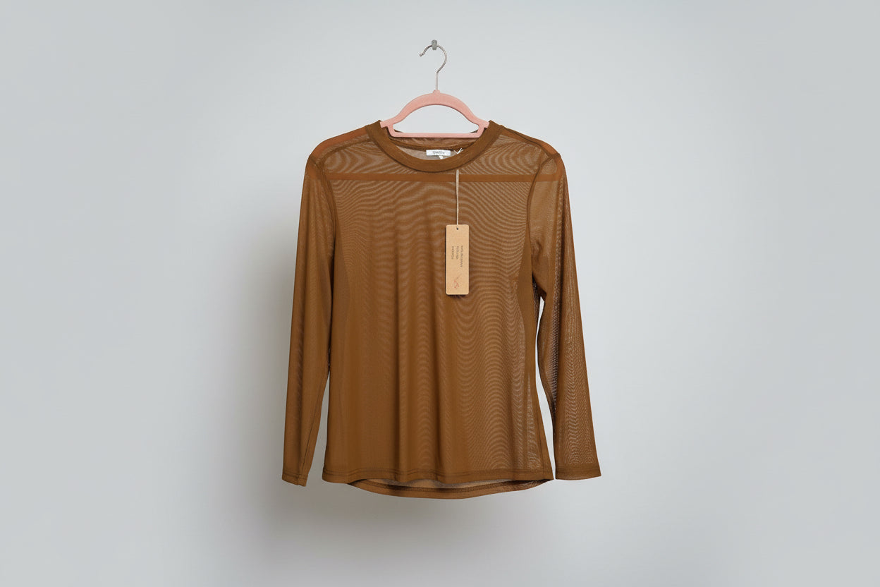 Tan Sheer Long Sleeve Layering Top