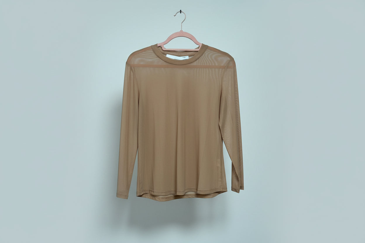 Light Tan Sheer Long Sleeve Layering Top